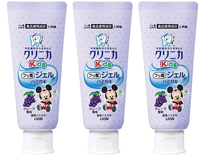 2018新款lion狮王米奇儿童固齿健牙啫喱牙膏60g3葡萄味