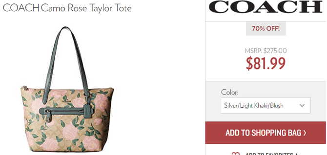 Coach womens camo rose best sale taylor tote