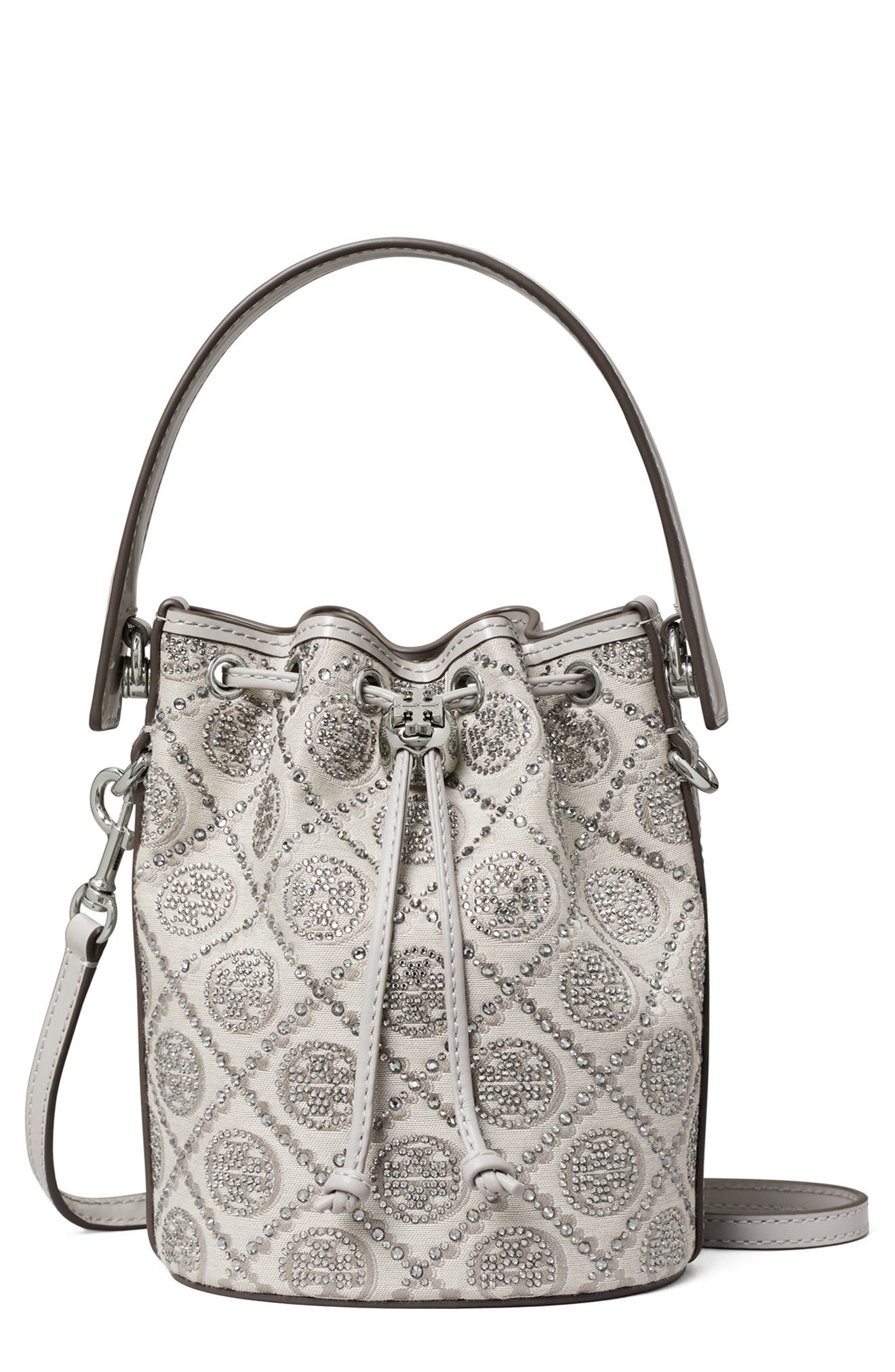 Tory Burch Crystal Detail Monogram Mini Bucket Bag