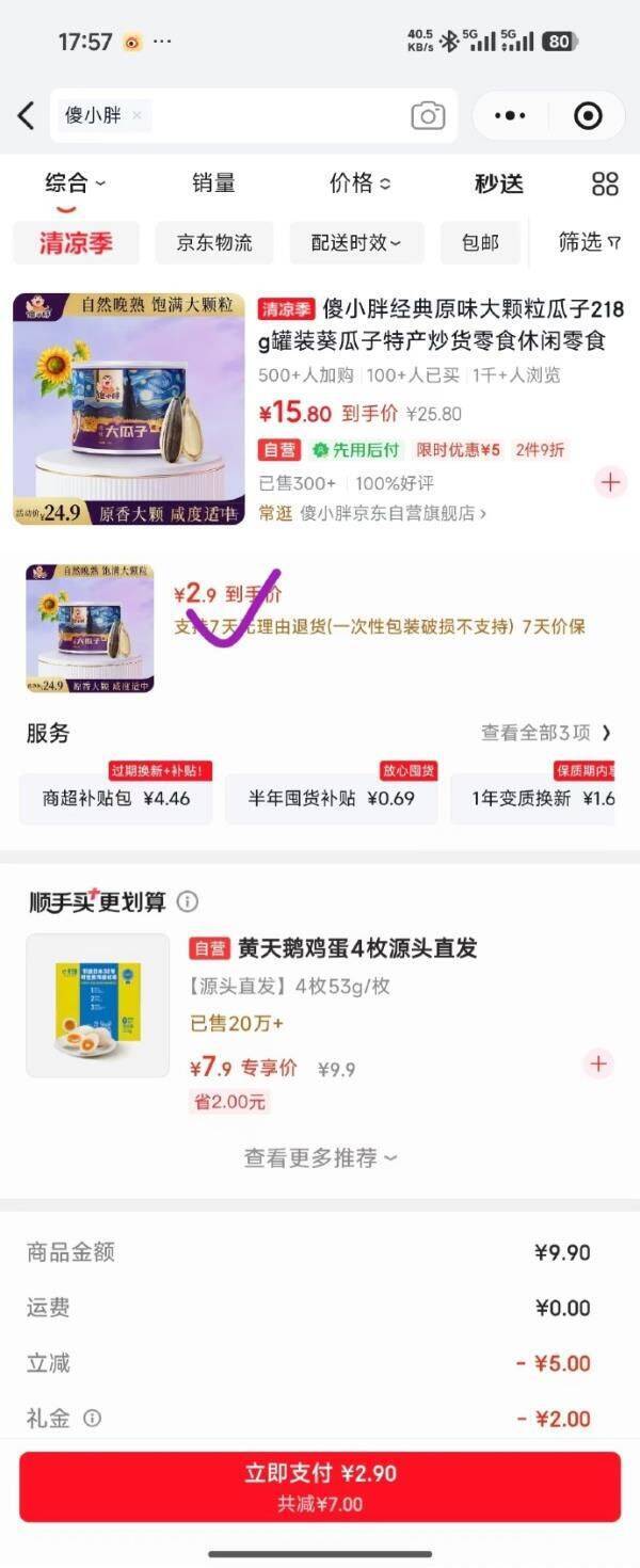 傻小胖大颗粒瓜子218g罐装 首单仅需2.9元