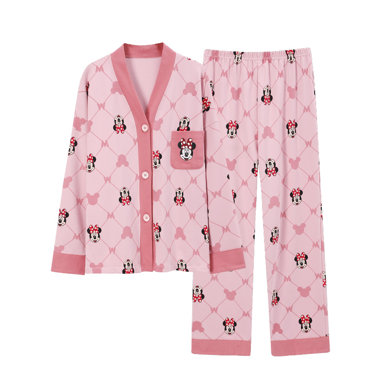 【猫人】纯棉V领开衫长袖家居服套装