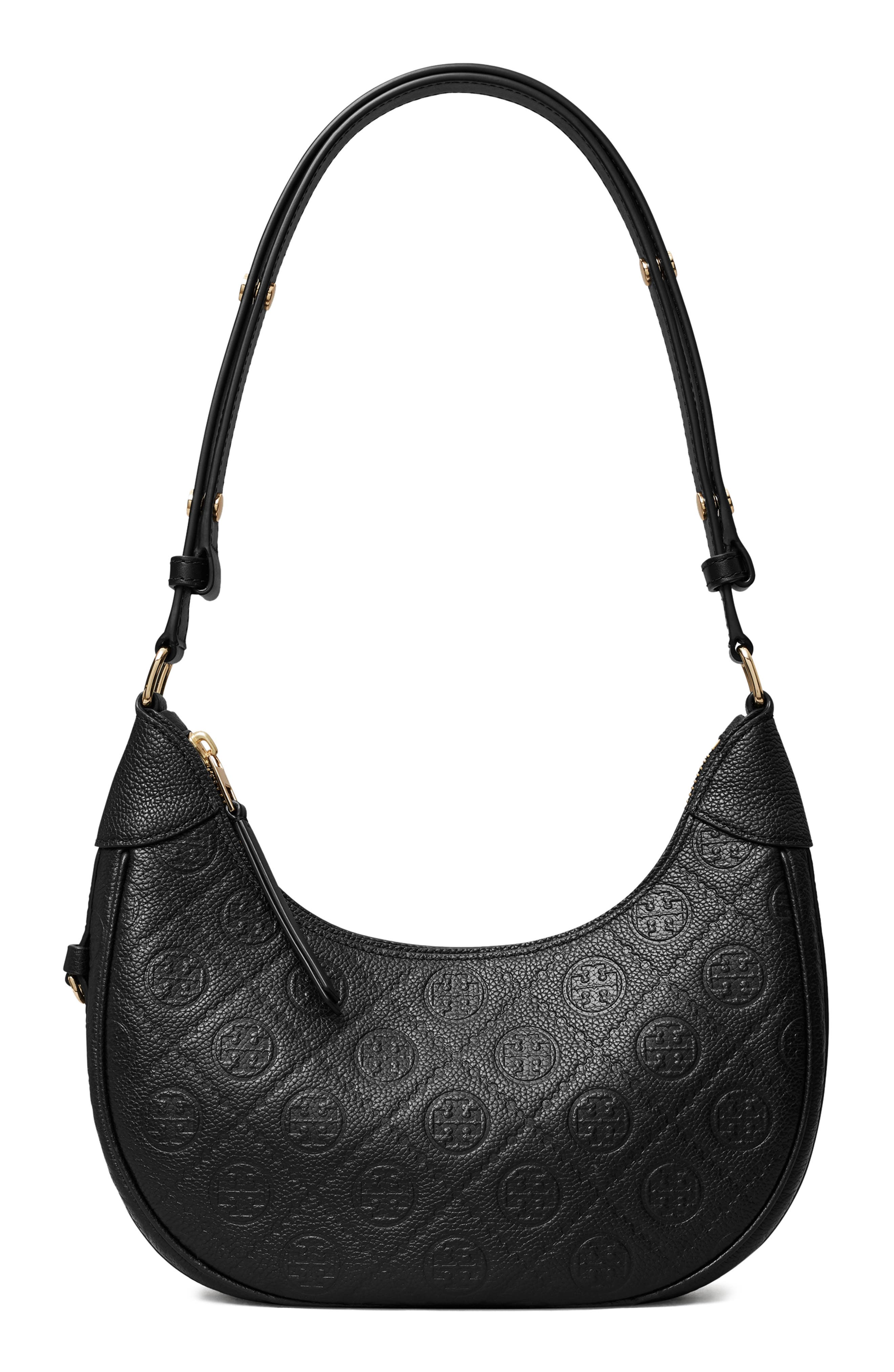 Tory Burch T Monogram Pebble Leather Crescent Shoulder Bag