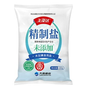 美康达精制盐220g未加碘海盐商超同款食盐未添加抗结剂家用盐无碘