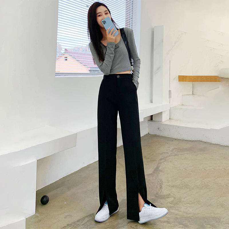 高腰显瘦开叉西装阔腿裤
