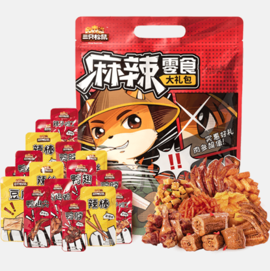 19.9元包邮！三只松鼠麻辣零食大礼包500g +返4元实惠金