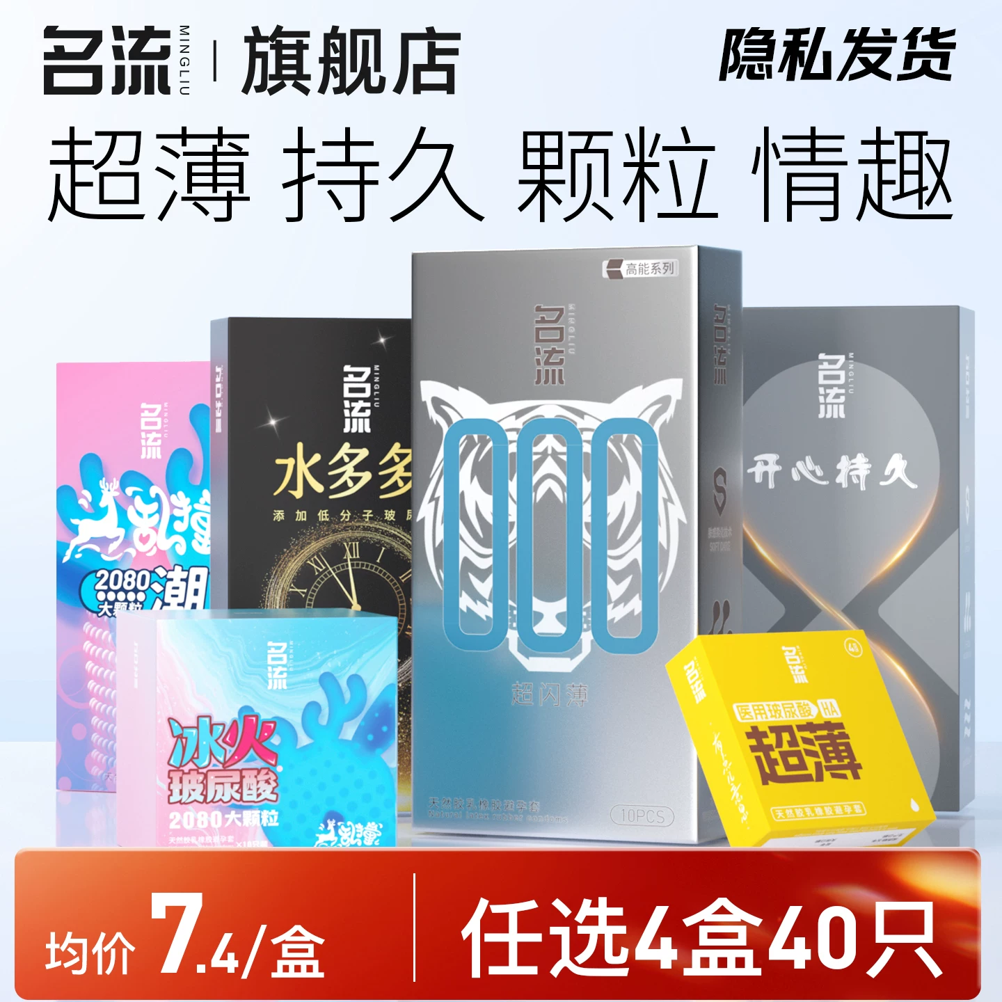 【任选四件40只】名流玻尿酸避孕套安全套