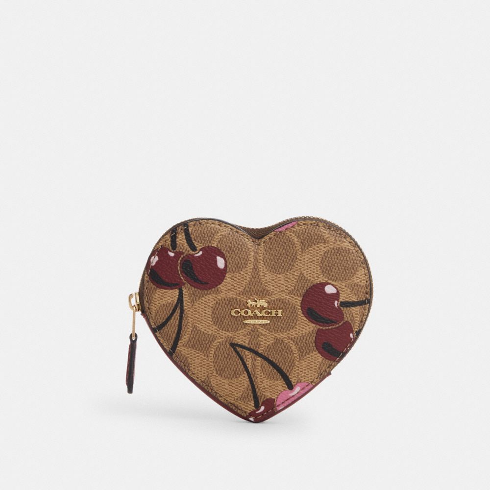 coach heart coin case in signature canvas with cherry print CZ476-IMTAM