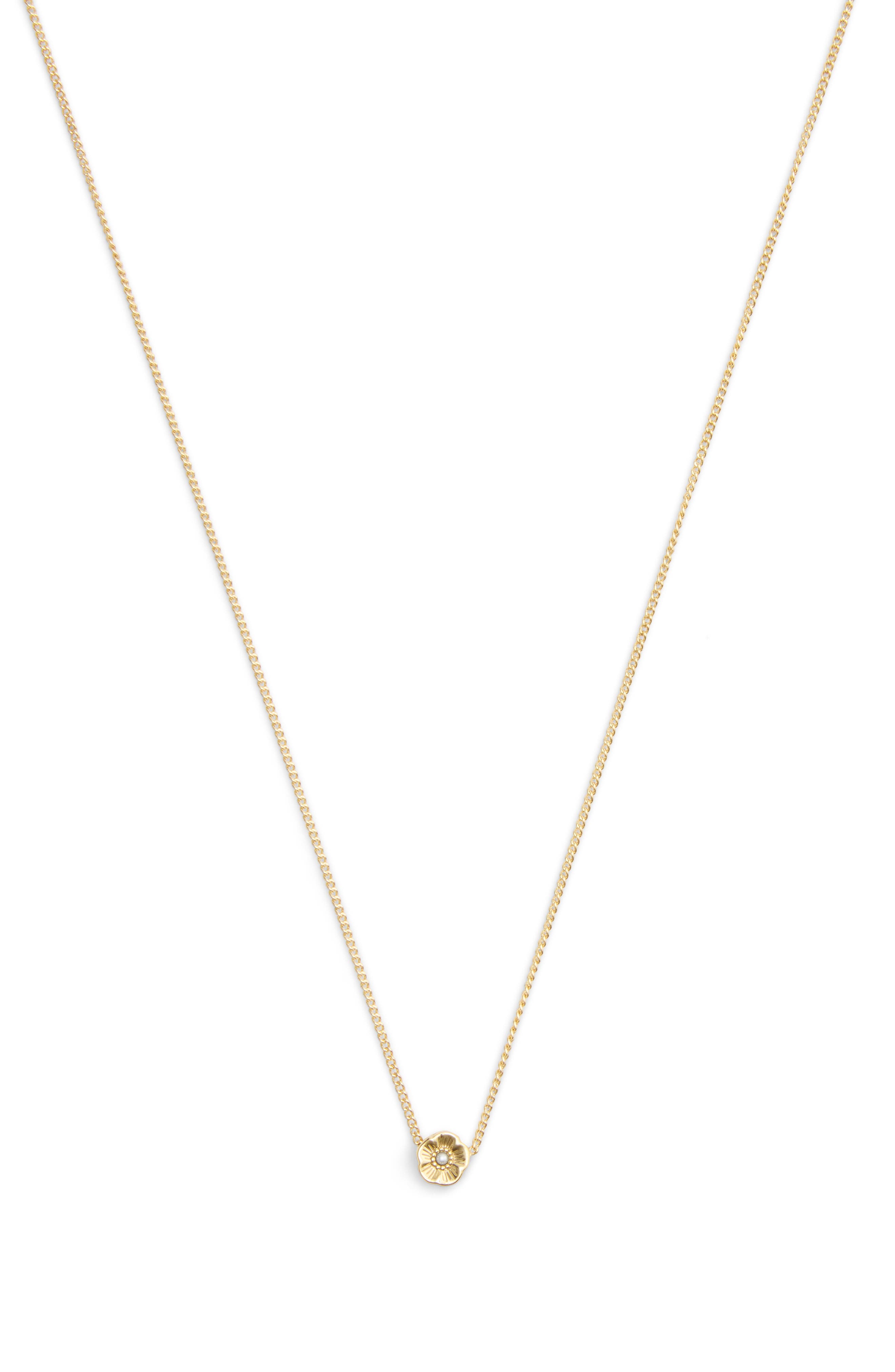 COACH Faux Pearl Tearose Pendant Necklace