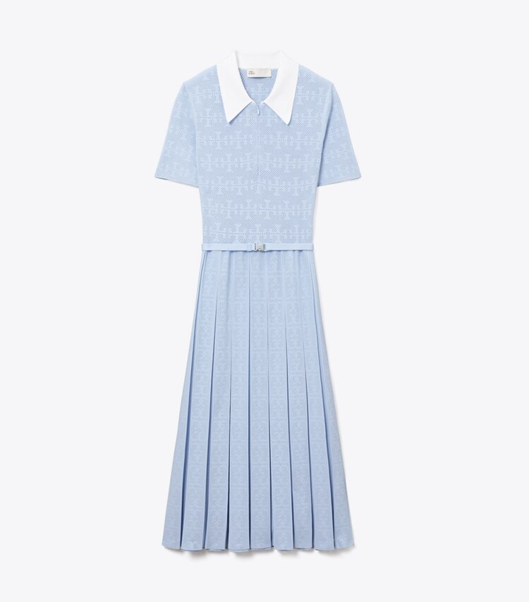 tory burch T Monogram Pointelle Pleated Dress