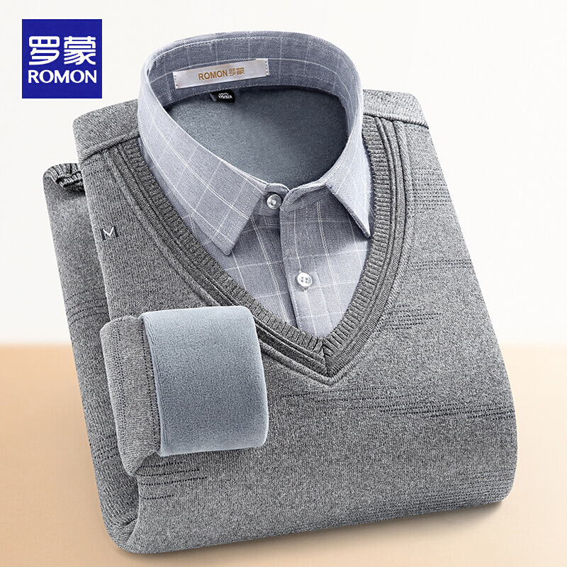 【JD专卖店】罗蒙 假两件针织衫  灰色817 2XL