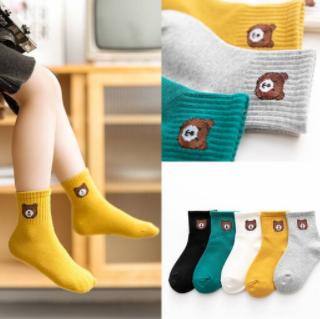 0.9元包邮！儿童秋冬中筒棉袜1-12岁 可爱小熊 2双装