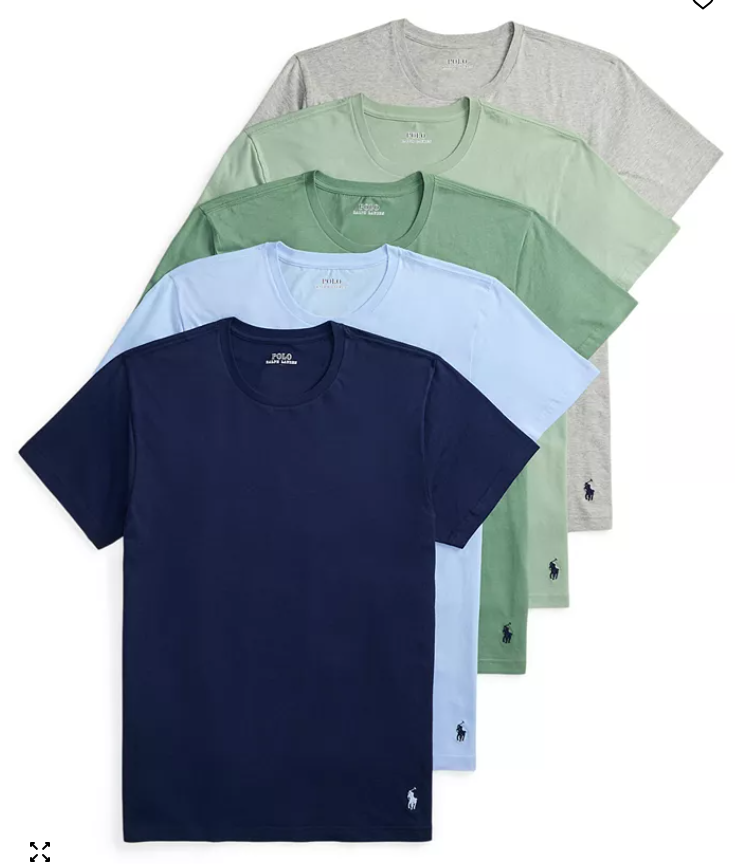 平均一件$11！Polo Ralph Lauren 男士圆领圆领纯棉内衣 5件装