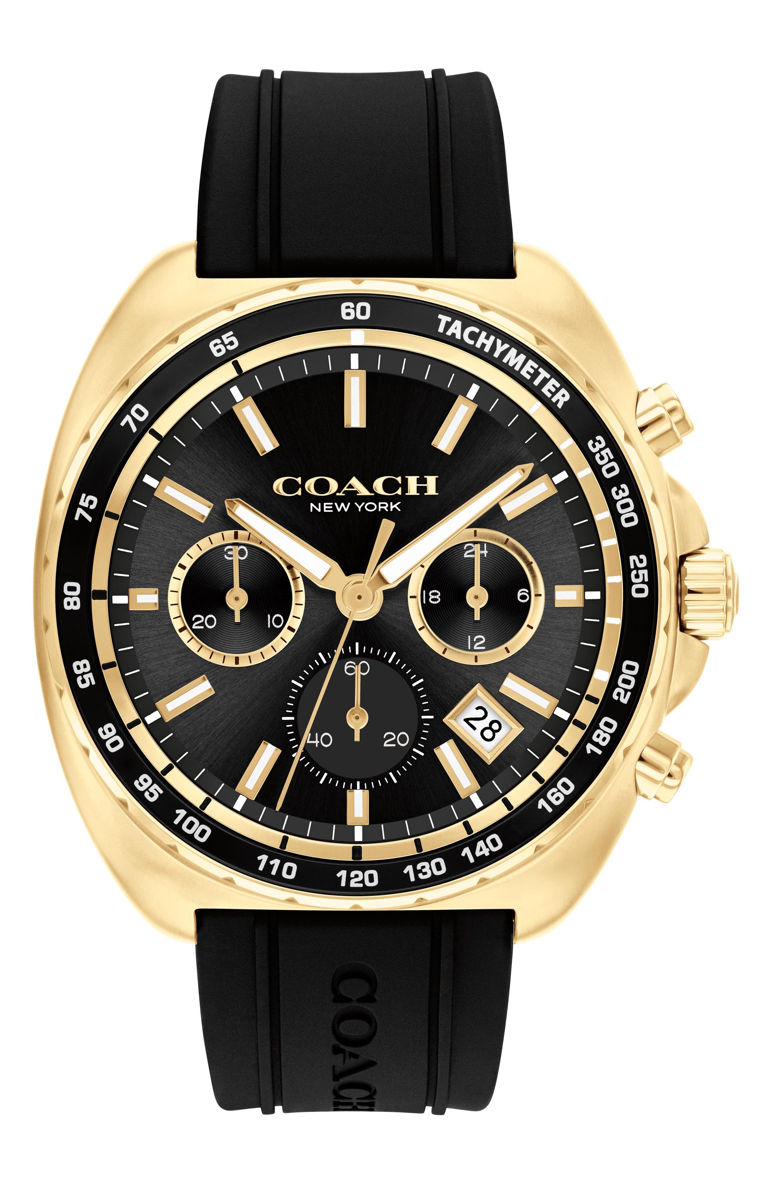 COACH Charter Chronograph Silicone Strap Watch, 44.5mm
