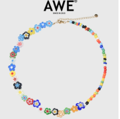 107元！AWE官方正品 琉璃小花拼接彩色串珠项链女锁骨链（凑单包邮）