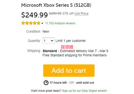 Microsoft Xbox Series S 游戏主机,特价$249.99