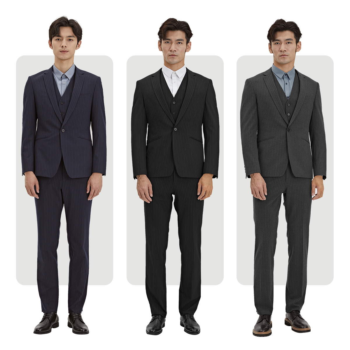 利郎官方西服套装男三件套条纹商务正装