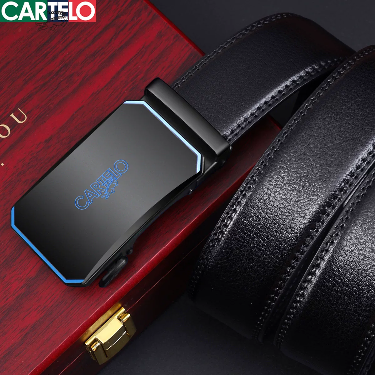 卡帝乐鳄鱼皮带男士真皮自动扣腰带年轻人商务纯牛皮裤腰带潮流