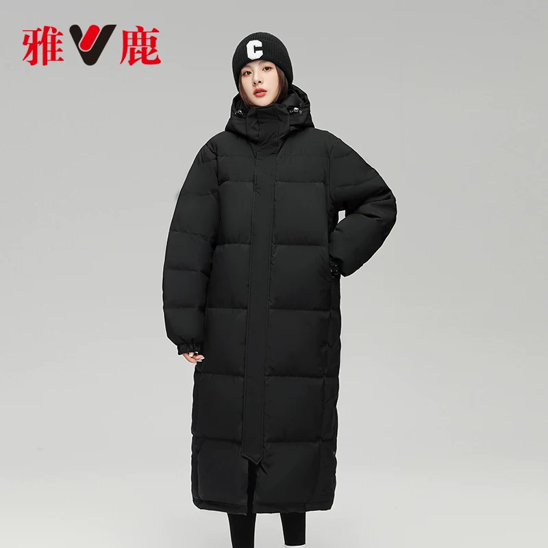 雅鹿羽绒服黑色长款