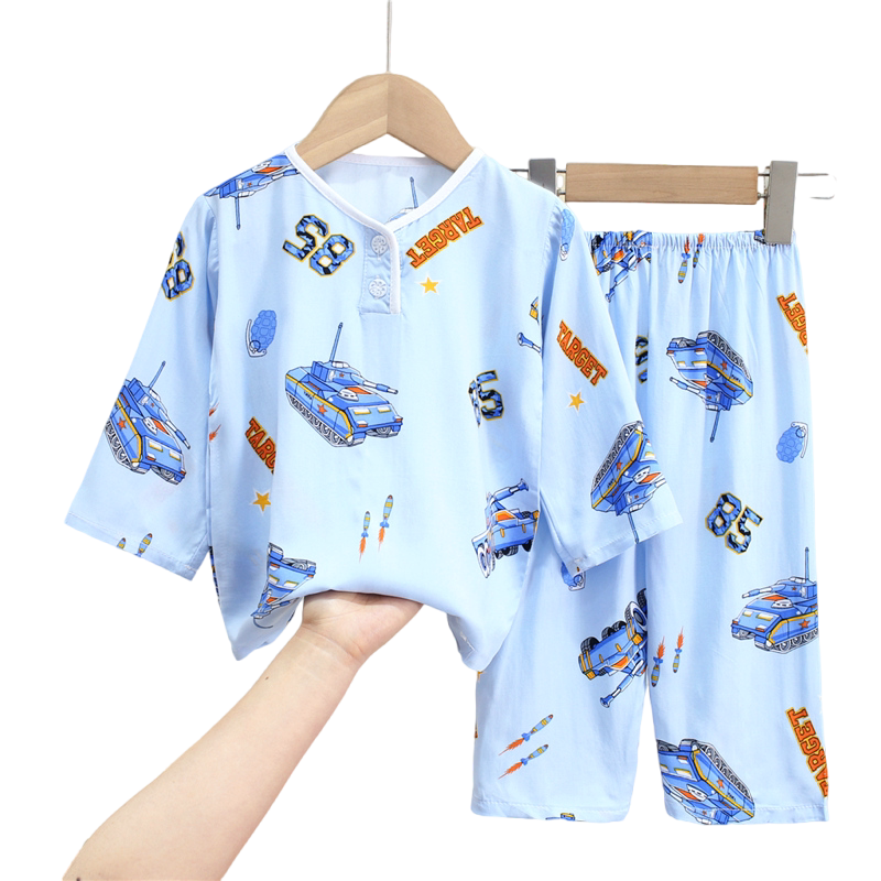夏天儿童绵绸时尚卡通舒适睡衣套装