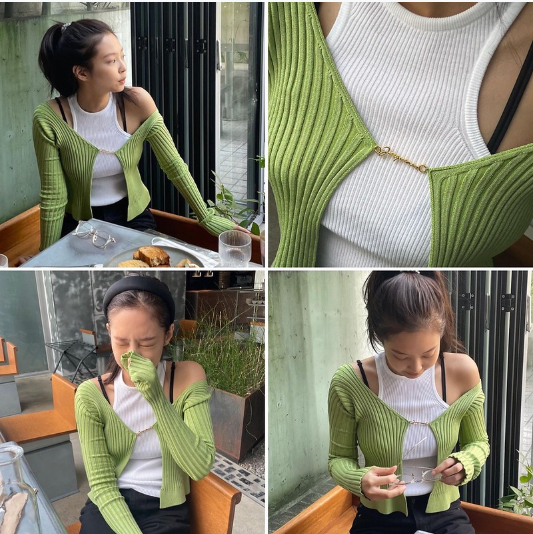 Jennie同款Jacquemus 牛油果绿 短款开衫，￥2230