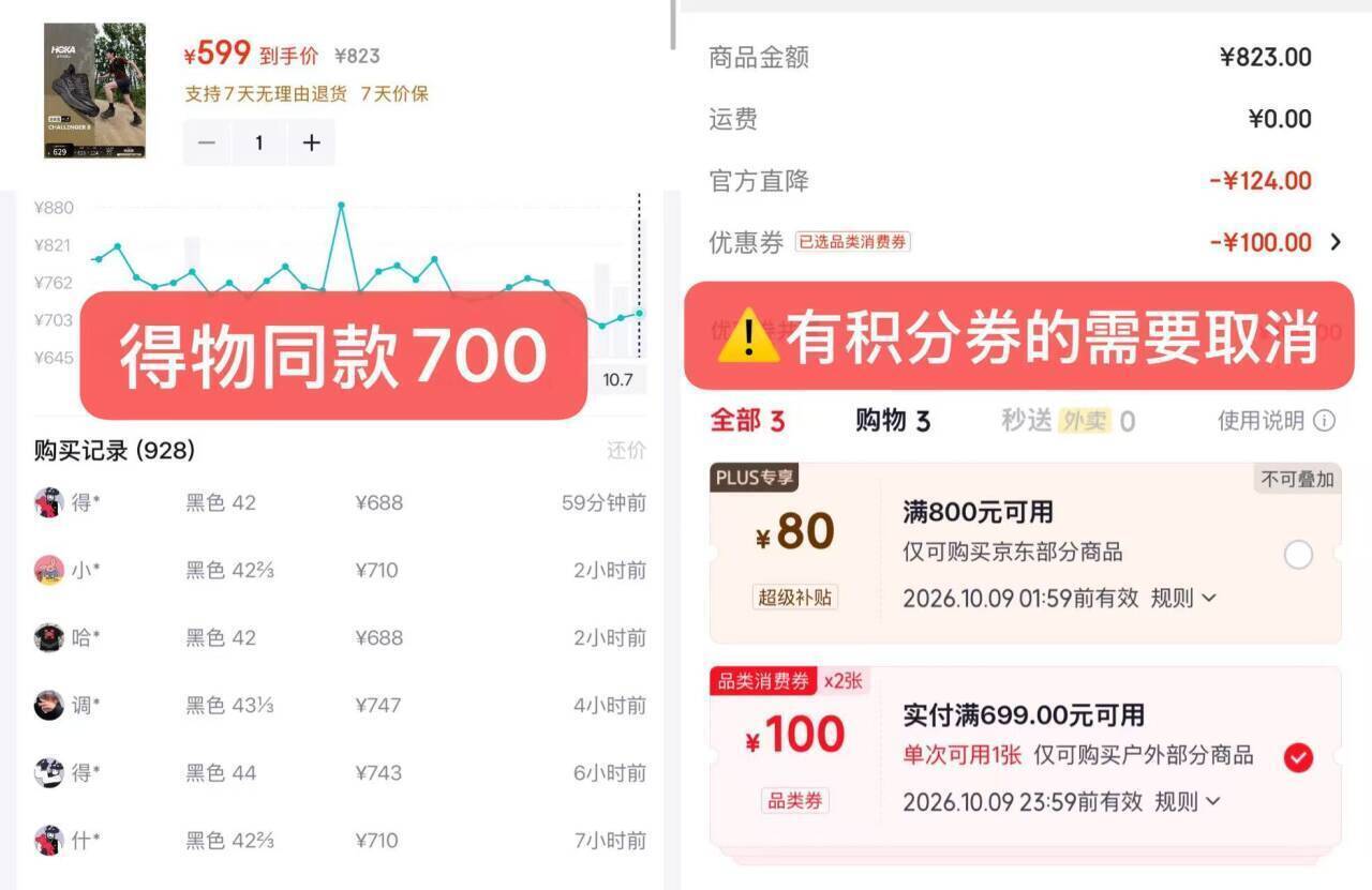 HOKA 挑战者8 到手599元 得物售价700元