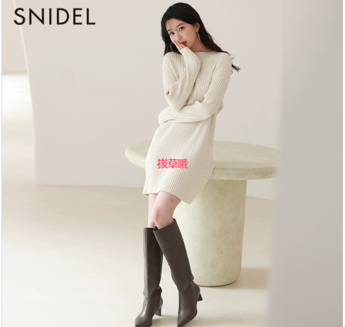 SNIDEL 2023秋季新品女士羊毛罗纹纯色长袖针织连衣裙SWNO234017