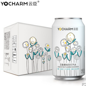 19.4元！云臣 百香果味 气泡苏打水330ml*24罐+陈坚强 每日坚果 25克