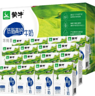 99.8元包邮！蒙牛 低脂高钙牛奶  250ml*48盒/箱