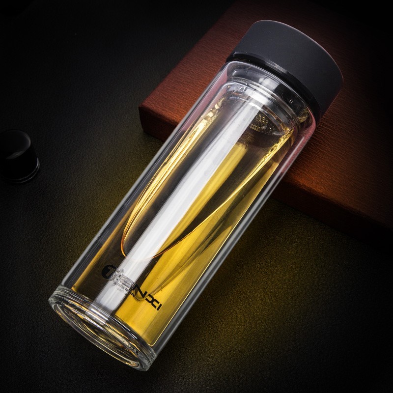 【限时秒杀】天喜（TIANXI）双层玻璃泡茶杯-黑色350ml