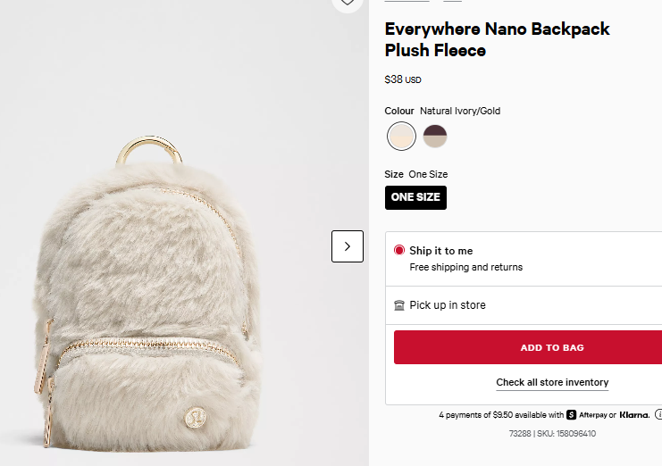 Lululemon Everywhere Nano Backpack Plush Fleece