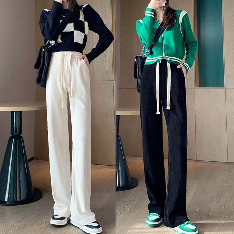 售后兜底~垂感拖地筷子裤显瘦松紧腰直筒裤