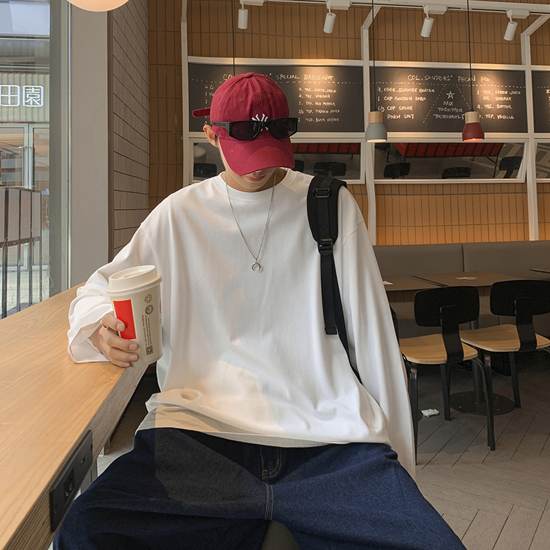 港仔文艺长袖t恤纯色百搭内搭打底衫情侣款