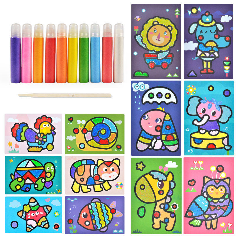 沙画儿童彩沙男孩宝宝手工diy制作摇摇沙砂刮画套装玩具女孩 12张