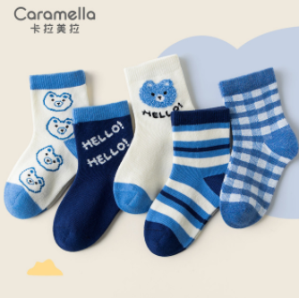 29.9元包邮！caramella女童袜子秋冬新年卡通袜子5双装