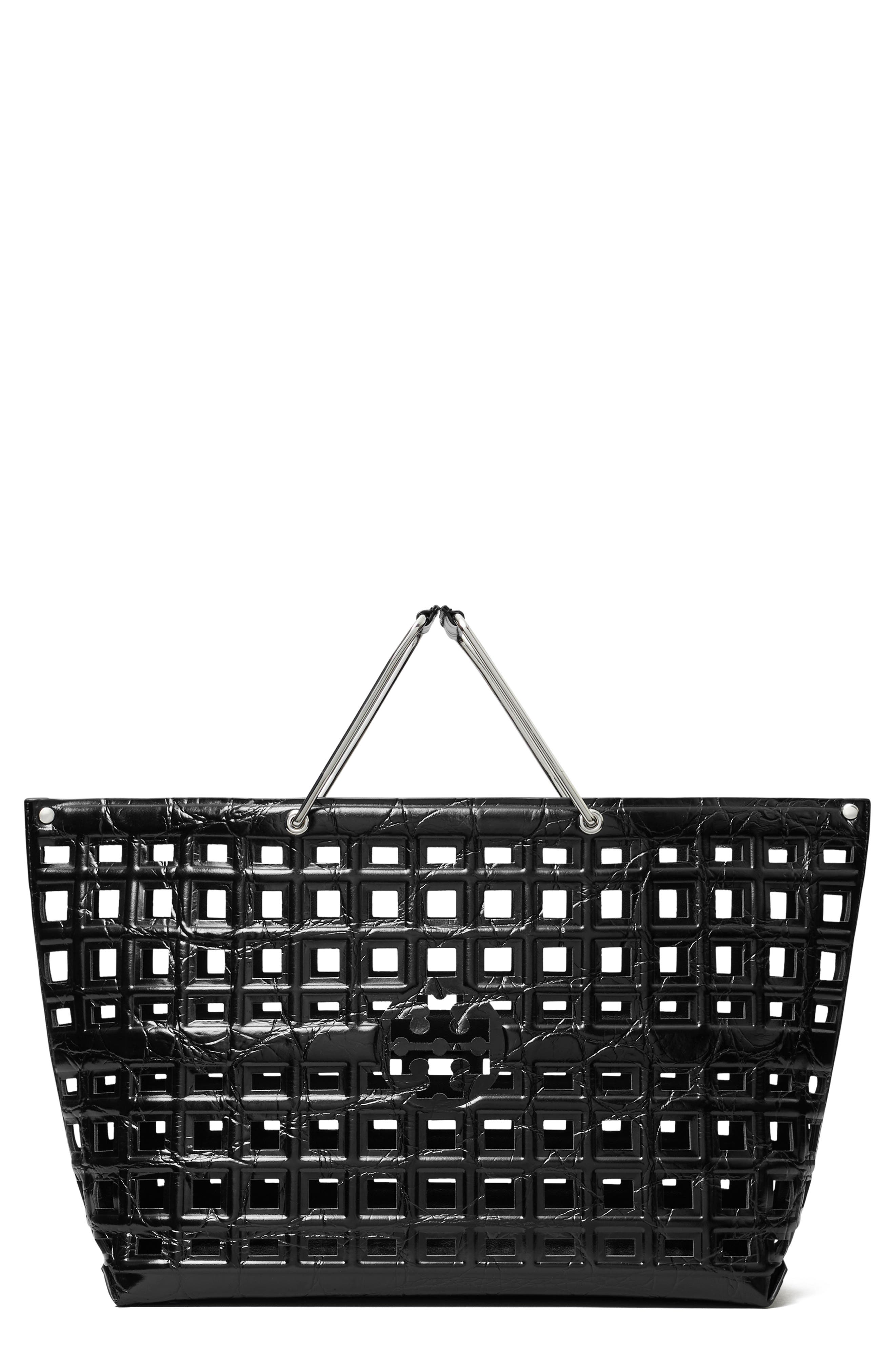 Tory Burch Ella Croc Embossed Leather Shopping Basket Tote