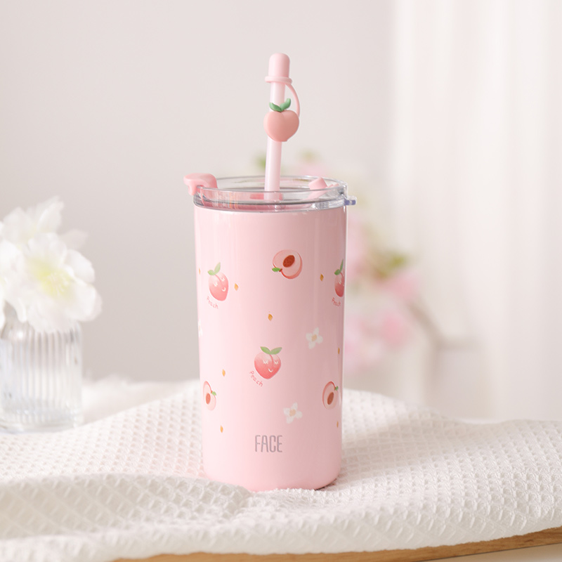 【face】带吸管316不锈钢保温杯