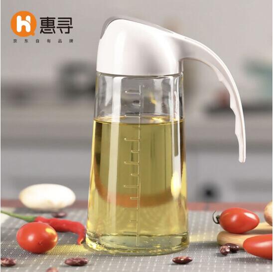 3.9元包邮！惠寻 自动开合油壶玻璃防漏油瓶630ml