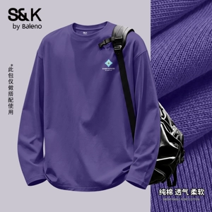 班尼路S&K纯棉长袖t恤男春秋款潮流紫色打底衫宽松正肩圆领内搭A