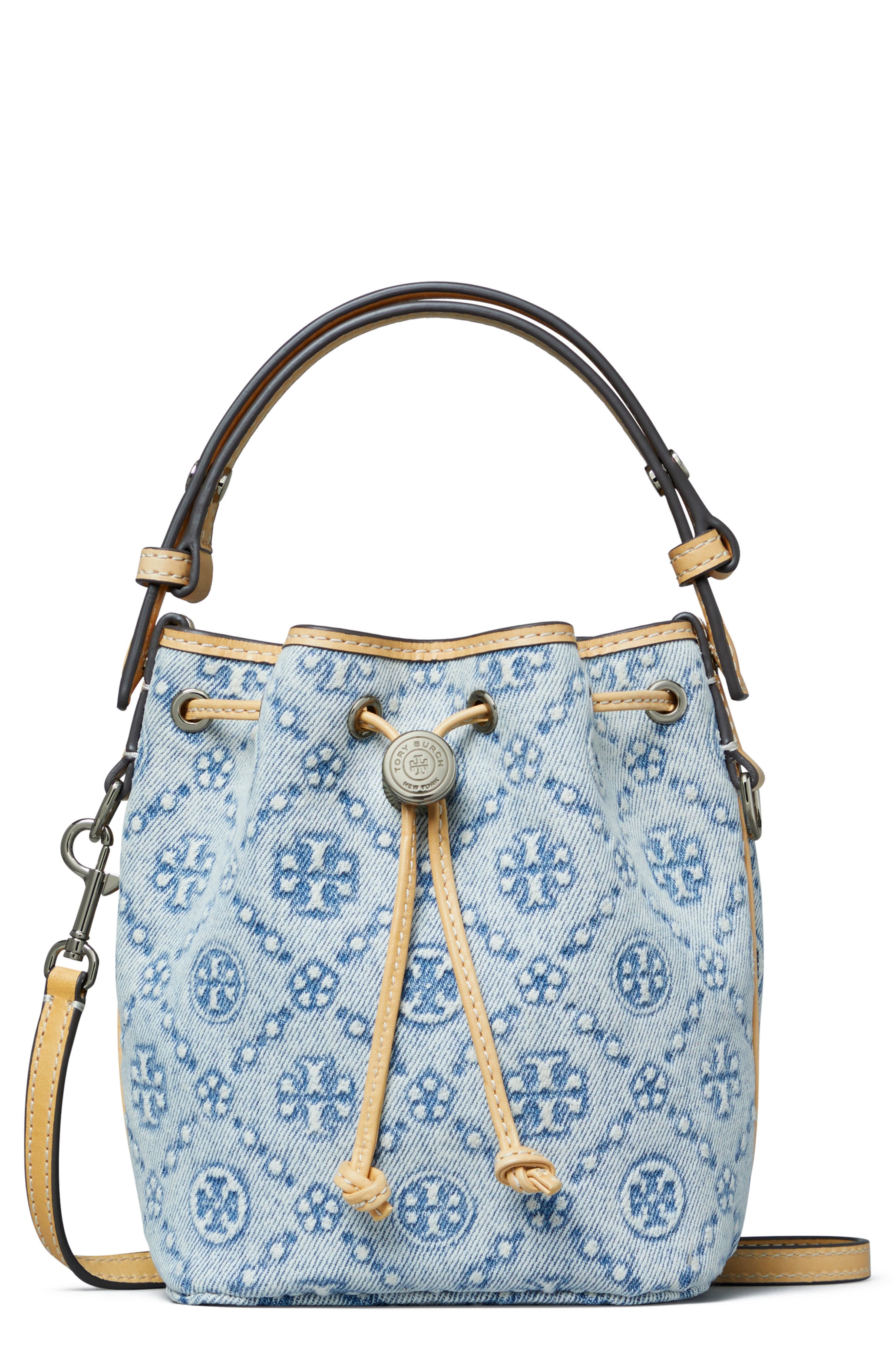 Tory Burch Mini T Monogram Denim Bucket Bag