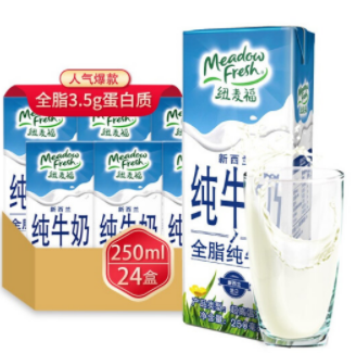 38.32元！纽麦福 全脂纯牛奶 250ml*24盒 （需凑单 付66.22元包邮）