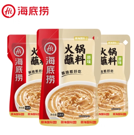 【有券的上】5.9元包邮！海底捞 原味芝麻花生酱 120g*3包