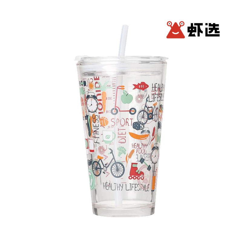 网红ins风玻璃吸管杯儿童水杯少女可爱