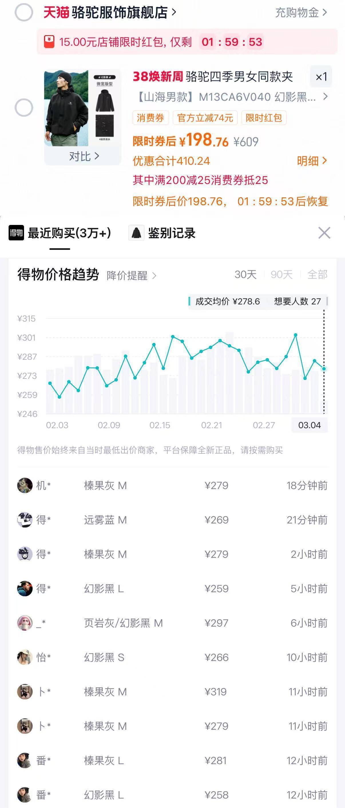 骆驼山海 1.0 夹克限时特惠，叠加红包消费券到手仅 188 元！