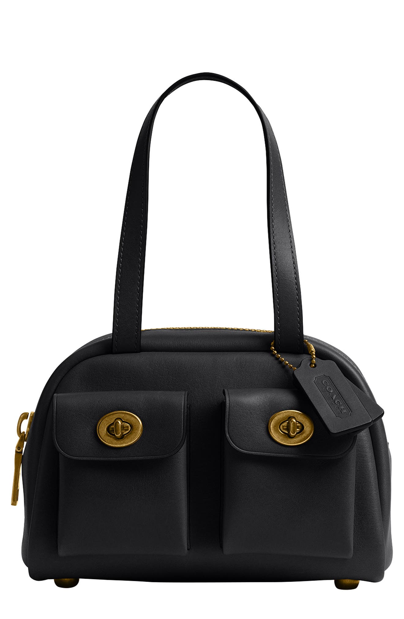 COACH Twin Turnlock Leather蔻驰手提包 Black