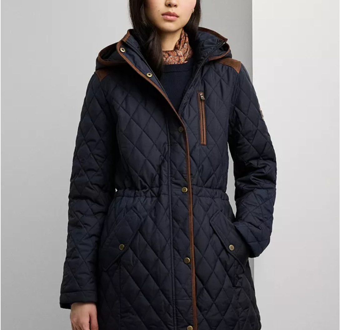 Lauren Ralph Lauren 女士连帽菱格绗缝外套 多色选