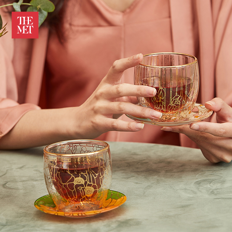 大都会博物馆Tiffany烫金透明玻璃对杯