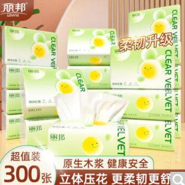 6.9元包邮！丽邦 抽纸家用纸巾 300张*12包