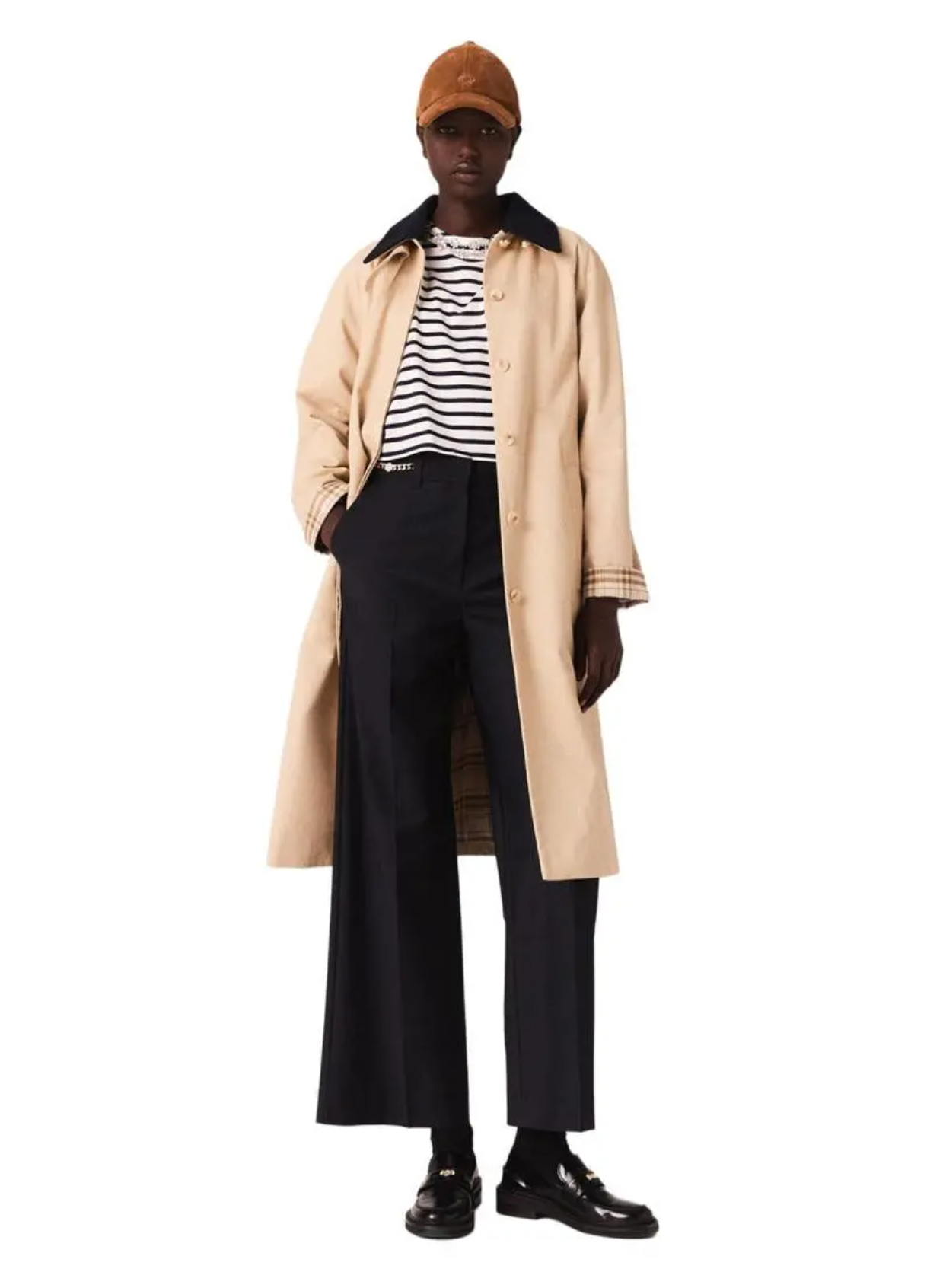 maje Contrast Collar Trench Coat