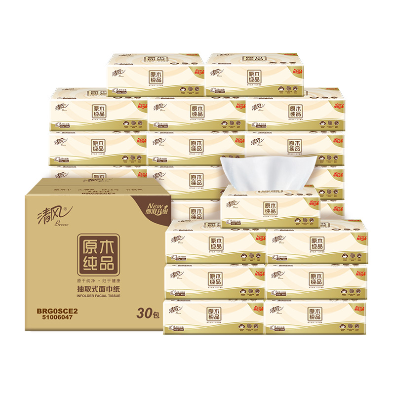 返37元猫卡！清风原木经典抽纸3层100抽30包