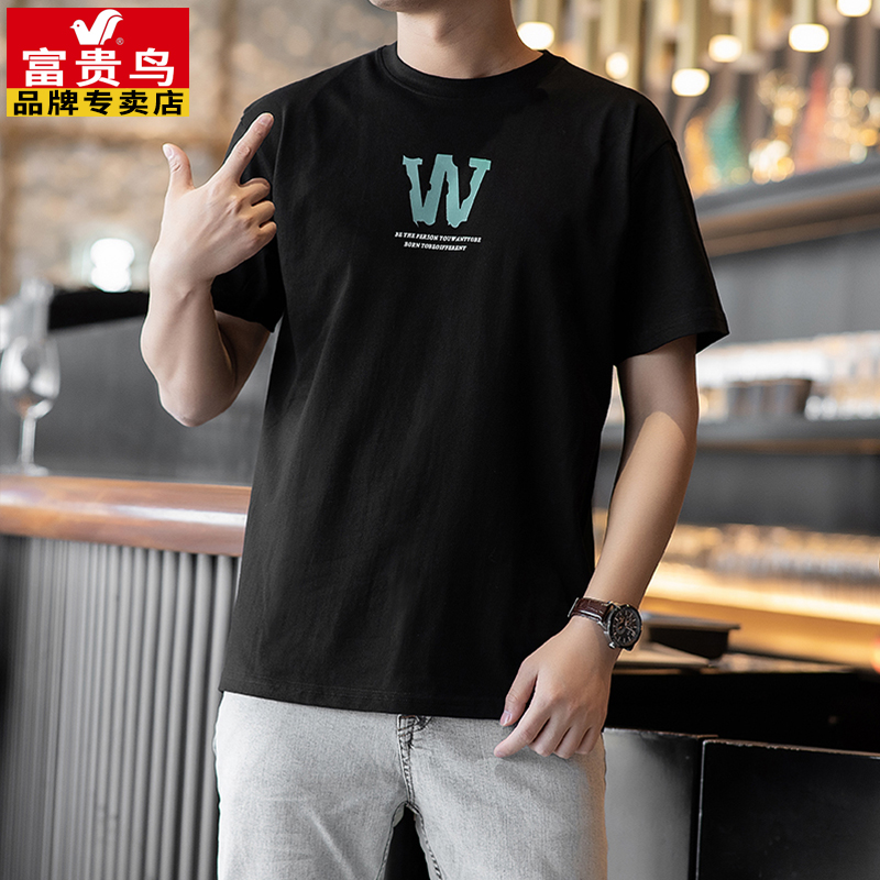 【JD专卖店】富贵鸟   纯棉运动T恤男  3305黑色 2XL
